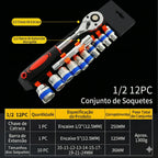 Jogo Completo Soquete Sextavado 1/2" com Catraca e Haste Extensora