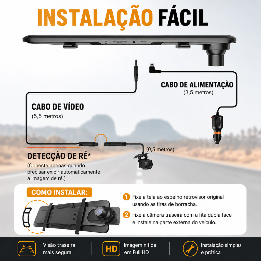 Retrovisor Multimídia SmartVision - Com Câmera de Ré