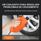 Kit Macaco Elétrico 4 em 1 — Compressor de Ar, Chave de Impacto 480 N.m, Lanterna LED e Macaco Hidráulico 5 Toneladas + Par de Luvas + Martelo de Segurança